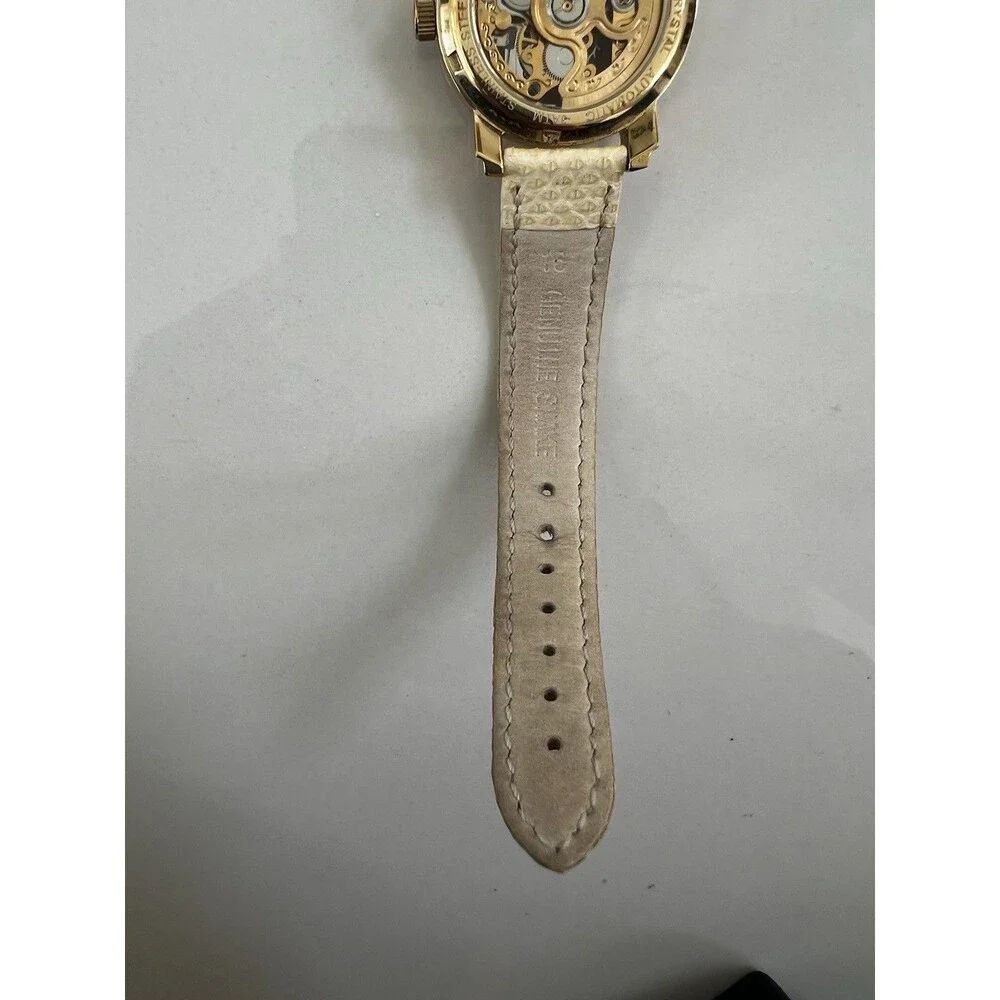 $450 Akribos XXIV AK431YG-A Automatic Skeleton Watch Krysterna Crystal Leather